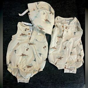 Twin Sailboat Romper and Hat Set